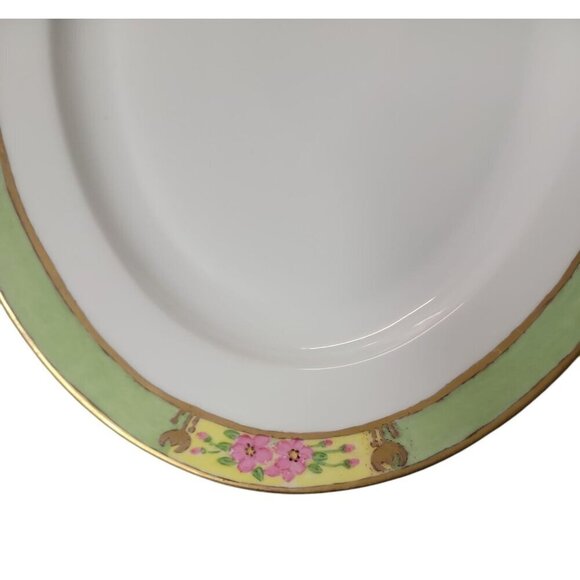 ZS Co Bavaria Large Oval Platter Gold Trim Hand Painted Green Pink Yellow Floral - Picture 12 of 14